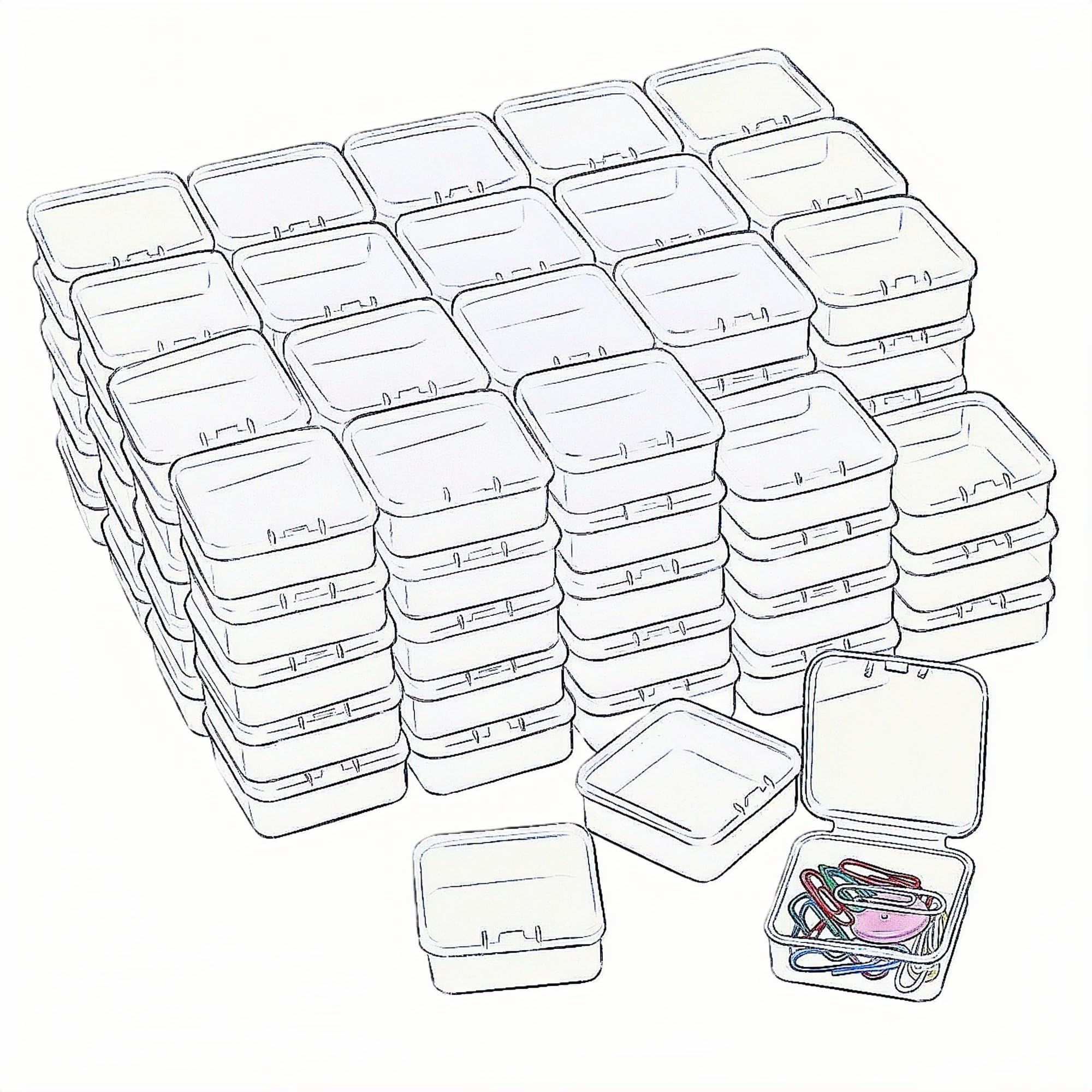 LJY 100 Pack Plastic Storage Boxes with Lids 4.5 x 4.5 x 2 cm – Square Mini Containers for Diamond Art Accessories, Beads, DIY Crafts and Hardware, Stackable Organiser Box Set