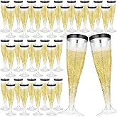 Jingmore 36 Pcs Plastic Champagne Flutes 4.5 oz Clear Toasting Glasses Cocktail Cup Wine Disposable Champagne Glass for Valentine's Day Christmas Wedding Birthday Party (Black)