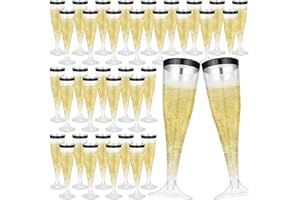 Jingmore 36 Pcs Plastic Champagne Flutes 4.5 oz Clear Toasting Glasses Cocktail Cup Wine Disposable Champagne Glass for Valentine's Day Christmas Wedding Birthday Party (Black)