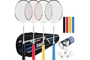 Zalava Badminton Racquets Set Professional Badminton Rackets Lightweight,4 Pack/2 Pack Carbon Fiber, 3 Feather Shuttlecocks, with Protect Case & Overgrip,for Beginners,Advanced Players