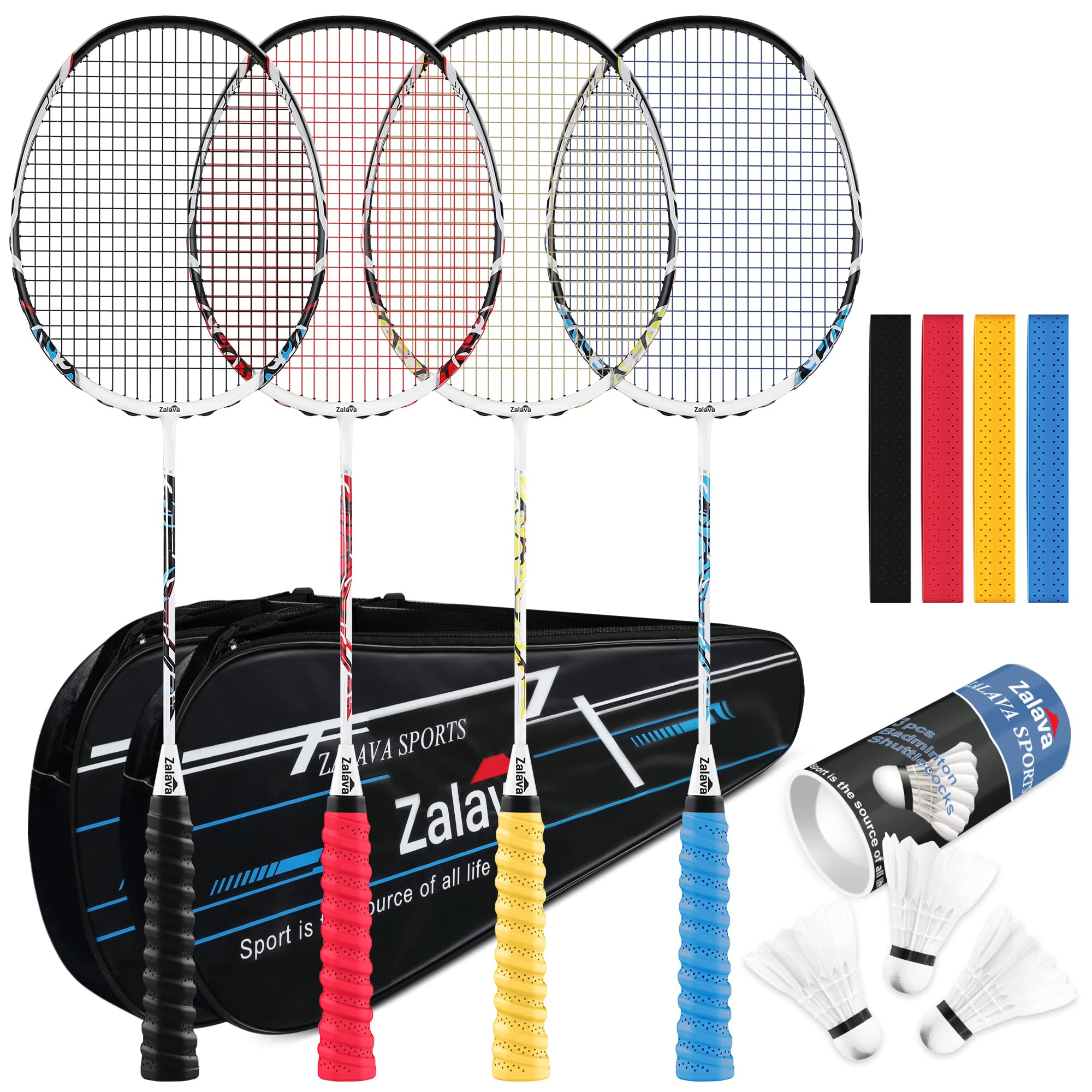 Zalava Badminton Rackets, Carbon Badminton Set, Lightweight Badminton Racquets, Carbon Fiber, Professional String and Overgrips, Carrying Bag, Ideal for Badminton Lovers, Both Adult and Kid