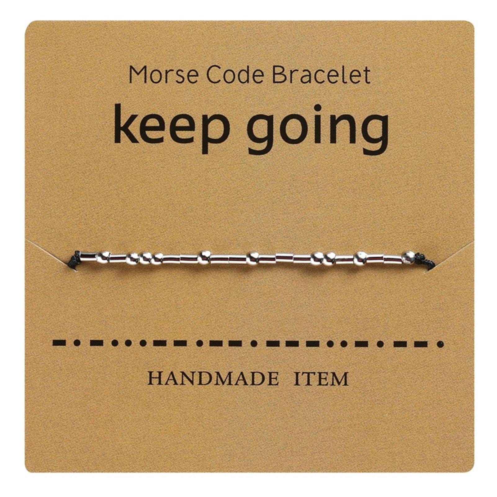 HMOOY Morse Code Bracelet Silver Plated Beads on Silk Cord Friendship Bracelet Secret Message Morris Jewelry for Women Men Gifts for Her Him (Keep going)