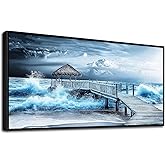 ERQINHUA Wall Decor For Living Room Canvas Wall Art For Bedroom Office Blue Wave Landscape Painting Black Frame Murals Artwork For Modern Stretched and Framed Beach Posters Home Decor 20"X40"