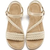 Aomigoct Dressy Womens Sandals Summer: Comfortable Strappy Flats Sandals Women - Beach Walking Woman Shoes