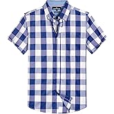 Alimens & Gentle Mens Plaid Short Sleeve Button Down Shirts Cotton Regular Fit Casual Gingham Shirts