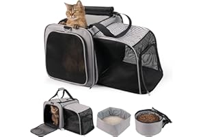 LitaiL Cat Carrier with Litter Box, Soft Cat Travel Carrier with Food Carrier, Expandable Portable Cat Carrier for Car Travel, up to 20 lb to Road Trip, Camping, Hiking, Grey