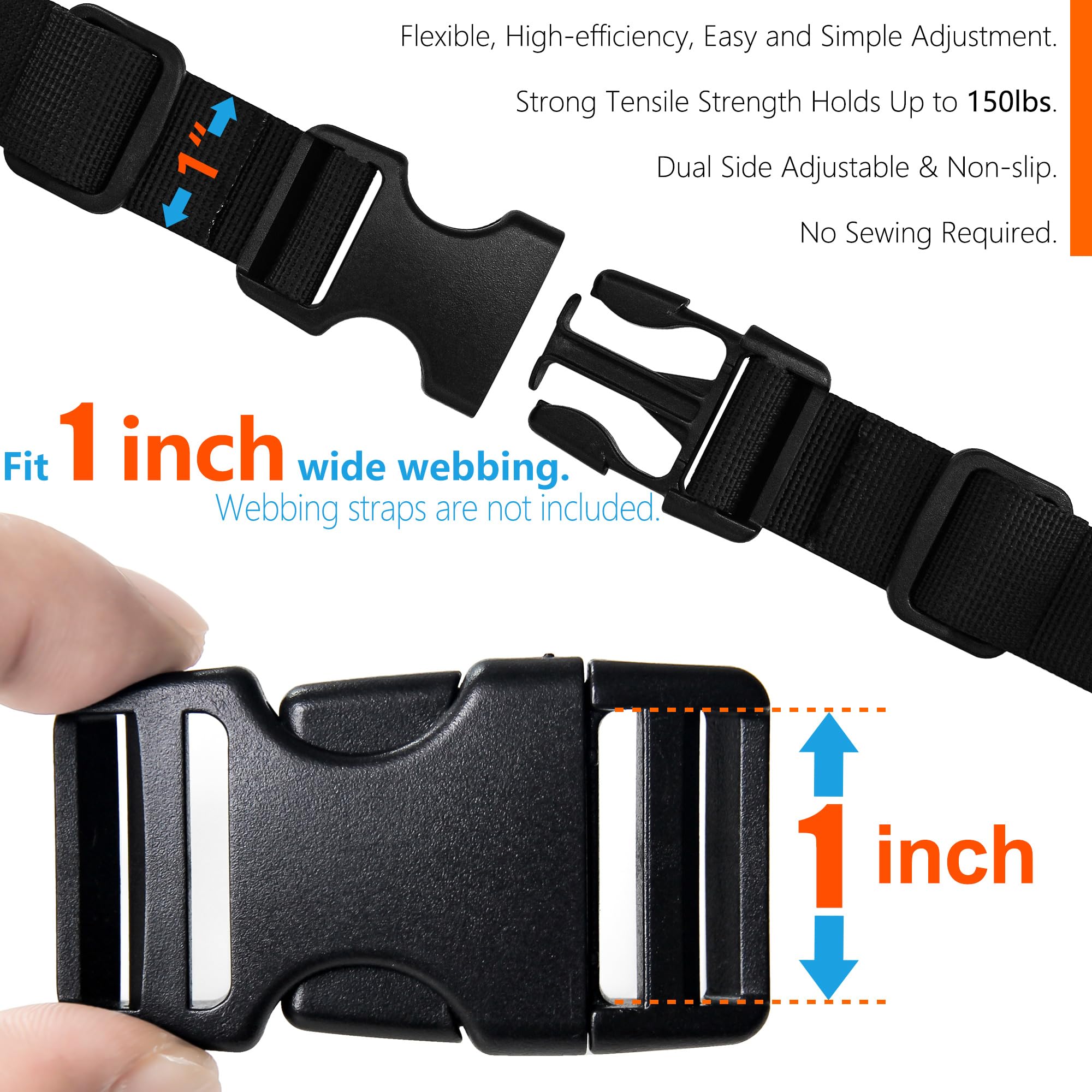 Buckles for 1 inch Wide Webbing Straps: Quick Side Release Buckle 10 set and Tri-Glide Slide 20 pcs Fit 1