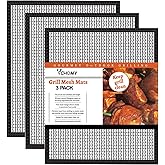 Grill Mesh Mat Set of 3 - Heavy Duty BBQ Non-stick Cooking Sheet Liners Reusable Teflon Barbecue Grilling Net for Outdoor Smo