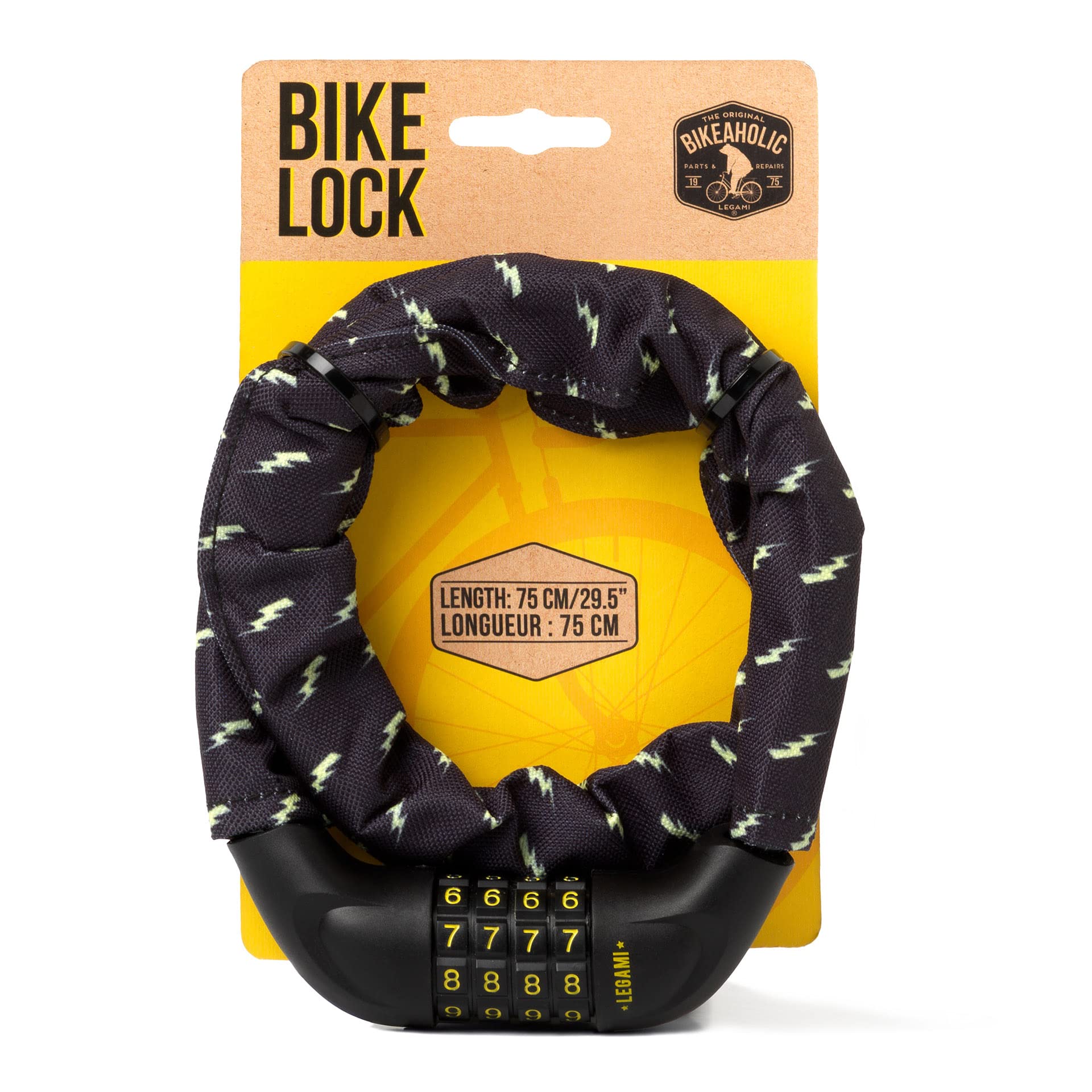 Legami BIL0003, Bike Lock, L 75 cm, Ø 1.5 cm, Flash Theme, Water and Cut Resistant, Customizable Combination