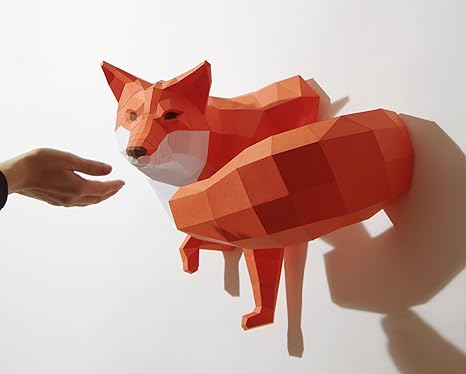 Paperwolf Kleiner Fuchs Bastelbogen Aus Papier Diy 3d Wandskulptur In Weiss Orange -