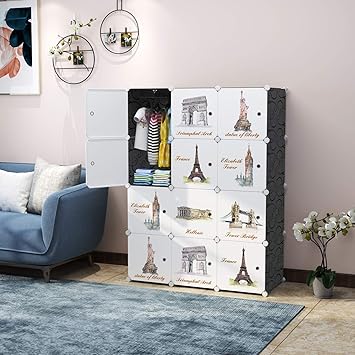 Aastha Enterprise Kid S Wardrobe Cabinet 12 Door Storage Organizer Almirah Rack Shelf For Clothes Living Room Bedroom Printed Black Amazon In Home Kitchen