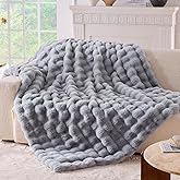 BENVWE Fluffy Faux Fur Throw Blanket for Couch, Soft Plush Thick Cozy Fuzzy Luxury Minky Bubble Blanket for Home Living Room Decor Gift for Women, Light Grey, 63" x 80", 1100GSM