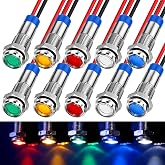 10 PCS LED Indicator Light, 12V 6mm LED Metal Indicator Light Waterproof Universal Flush Dash Board Indicators Panel Socket Lights Flat Head Lights with Wire for Dash Car Truck Boat
