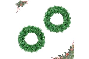 KIECUSOY Christmas Wreaths for Front Door Outside, Wreaths for Christmas Decorations,12" Canadian Artificial Pine Christmas Wreath for Christmas Day Party,Unlit Wreaths for All Seasons (Set of 2, 12 inch)