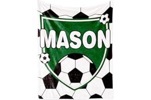 Personalized Soccer Blanket With Name for Boys and Teens - Custom Soft Flannel Gift for Birthday 50"x60"