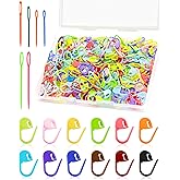 FIVEIZERO 300pcs Stitch Markers for Crocheting &amp; 6pcs Blunt Sewing Needles | Mix Random Color Knitting Markers;Reusable Bulk Plastic Crochet Hook Clip for Knitting,Weaving,Crocheting,Art,Craft Projects