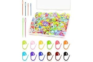 300pcs FIVEIZERO Stitch Markers with 6 pieces of large blunt sewing needles,colorful knitting markers,plastic crochet hook clip,bulk Crochet hook markers for knitting stitch locking clip crochet hooks