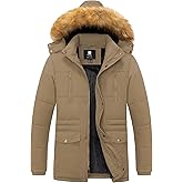 Pursky Men's Winter Cotton Military Coat Fleece Lined Warm Work Jacket Thicken Parka with Removable Faux Fur Hood