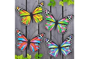 EOORAU Metal Butterfly Outdoor Wall Decor, 4 Pack Butterflies Wall Hanging Sculpture Decor for Indoor Outdoor, Yard Patio Fence Garden Decoration