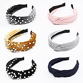 LOVNFC Womens Headbands 6 Pcs Knotted Head Bands No Slip Fashion for women Girls Wide Top Knot Turban Hair Bands Velvet Hair Hoops Hairband (gray blue pink)