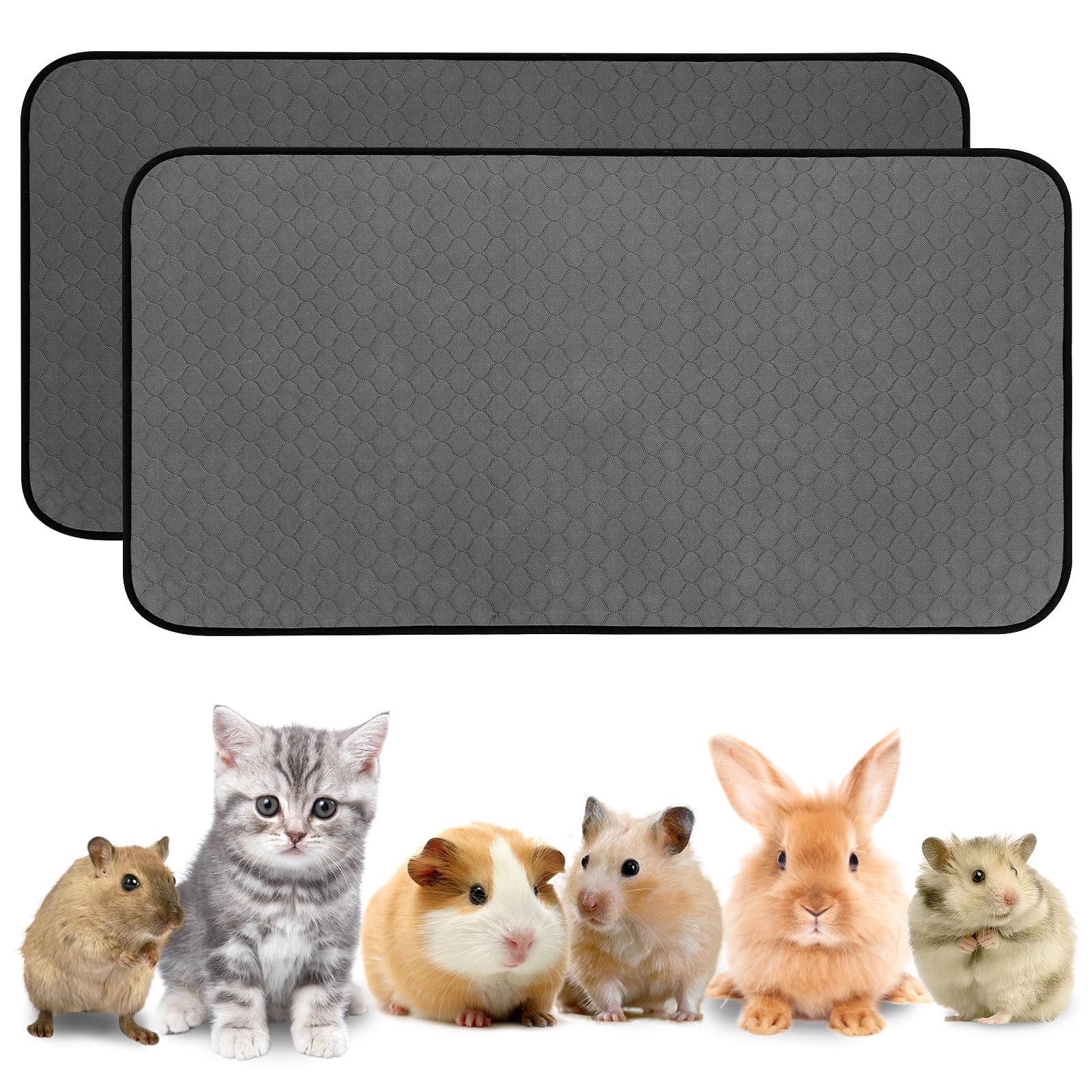 Photo 1 of 2 Pack Guinea Pig Cage Liners, Washable Guinea Pig Pee Pads Waterproof Reusable & Anti Slip Guinea Pig Bedding Fast and Super Absorbent Pee Pad Tarp Bottom for Small Animals (Dark Grey 24" X 47")