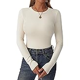 C.O.Z.Y Womens Long Sleeve Shirts Ribbed Crewneck Slim Fit Tops Casual Layering Basic Tee T-Shirt 2025 Fall Outfits