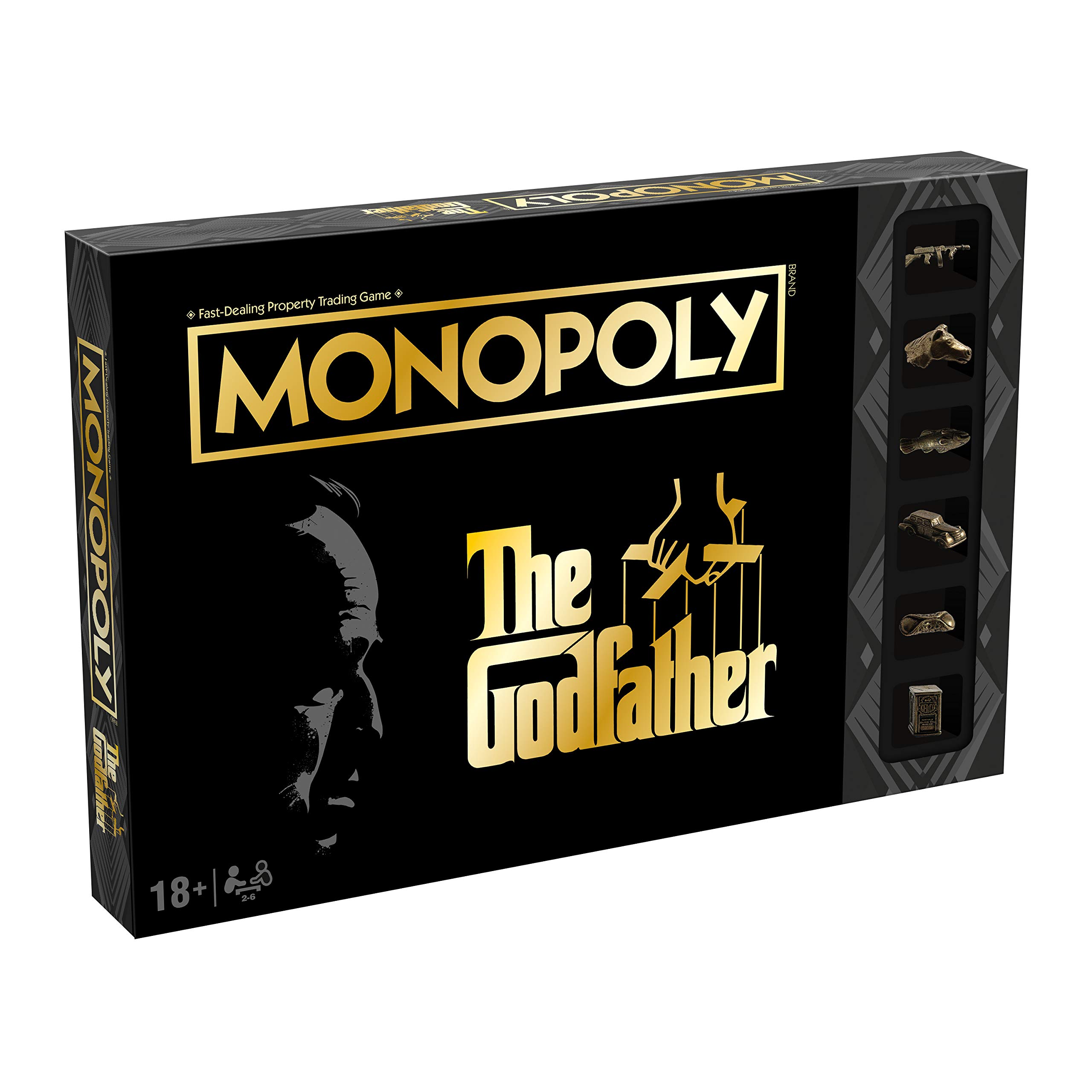 Winning Moves The Godfather Monopoly Board Game, Advance to Johnny Fontane, Kay Adams and Michael Corleone, expand your empire and trade your way to victory, 2-6 player game