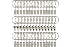 AMZSEVEN 44 Pack Metal Curtain Rings with Clips, Drapery Clips with Rings, Drapes Rings 1 inch Inner Diameter, Fits Diameter 