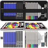 ADAXI 43-Piece Colored Pencil Set and Sketch Pen Set - Professional Watercolor Pencils for Adults/Kids, w/Black Zipper Case &