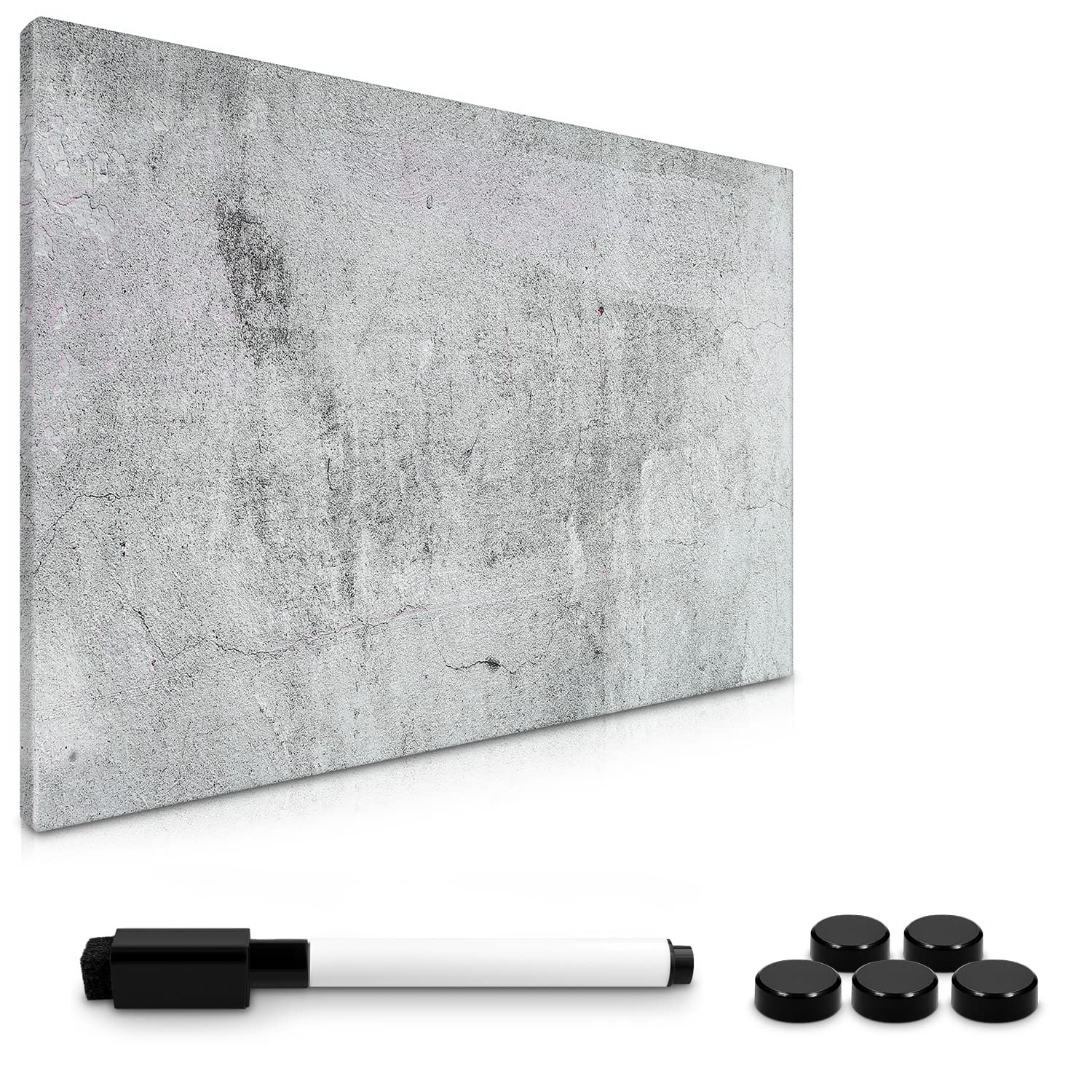 Navaris Magnetic Whiteboard & Magnets - 40 x 60 cm - Dry Wipe Erase White Planner Board for Wall - w/Strong Magnet Set & Black Marker Pen - Concrete