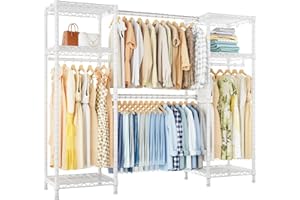Ulif E7 Heavy Duty Garment Rack, Clothes Organizer and Storage Rack with Expandable Hangers, Metal Clothing Rack with 6 Wire 