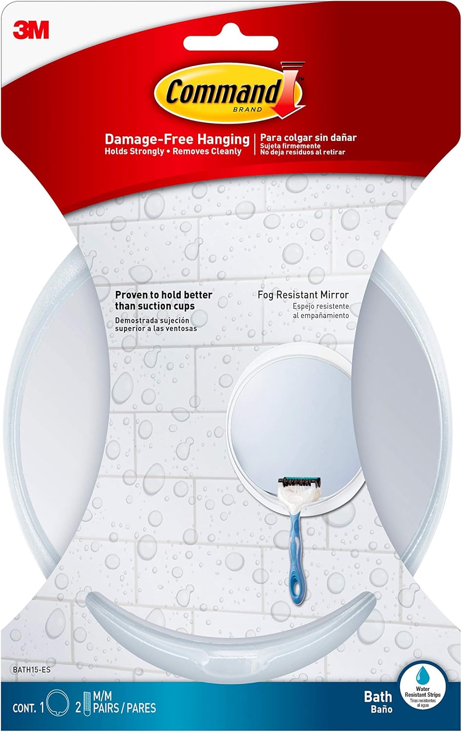 Command Fog Resistant Mirror, 1-Mirror, 2-Water-Resistant Strips (BATH15-ES), Organize your dorm - - 