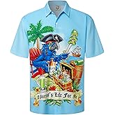 Hardaddy Men's Summer Hawaiian Shirts Funny Performence Printed Button Down Casual Bowling Shirt