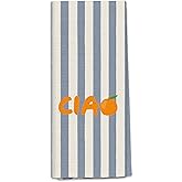 QGFM Ciao Italian Orange Kitchen Towels, Italy Orange Dish Tea Towels for Kitchen Decor, Ciao Italy Blue Striped Decorative Hand Towel for Bathroom, 16x24 Inch