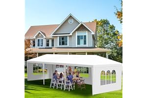 USNIPOYA 10' x 30' White Canopy Tent with 5 Removable Sidewalls, Outdoor Patio Gazebo with Transparent Windows, Shade Shelter Tents Ideal for Birthdays, Events, Parties, Weddings, Gatherings, BBQ