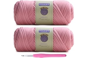 Mooaske 2 Pack T-Shirt Crochet Yarn for DIY Knitting Crochet Cloth Blanket Bag Dolls - 400g Chunky Thick Yarn for Crocheting with Polyester-Spandex Blend Elastic Fabric (Light Pink)