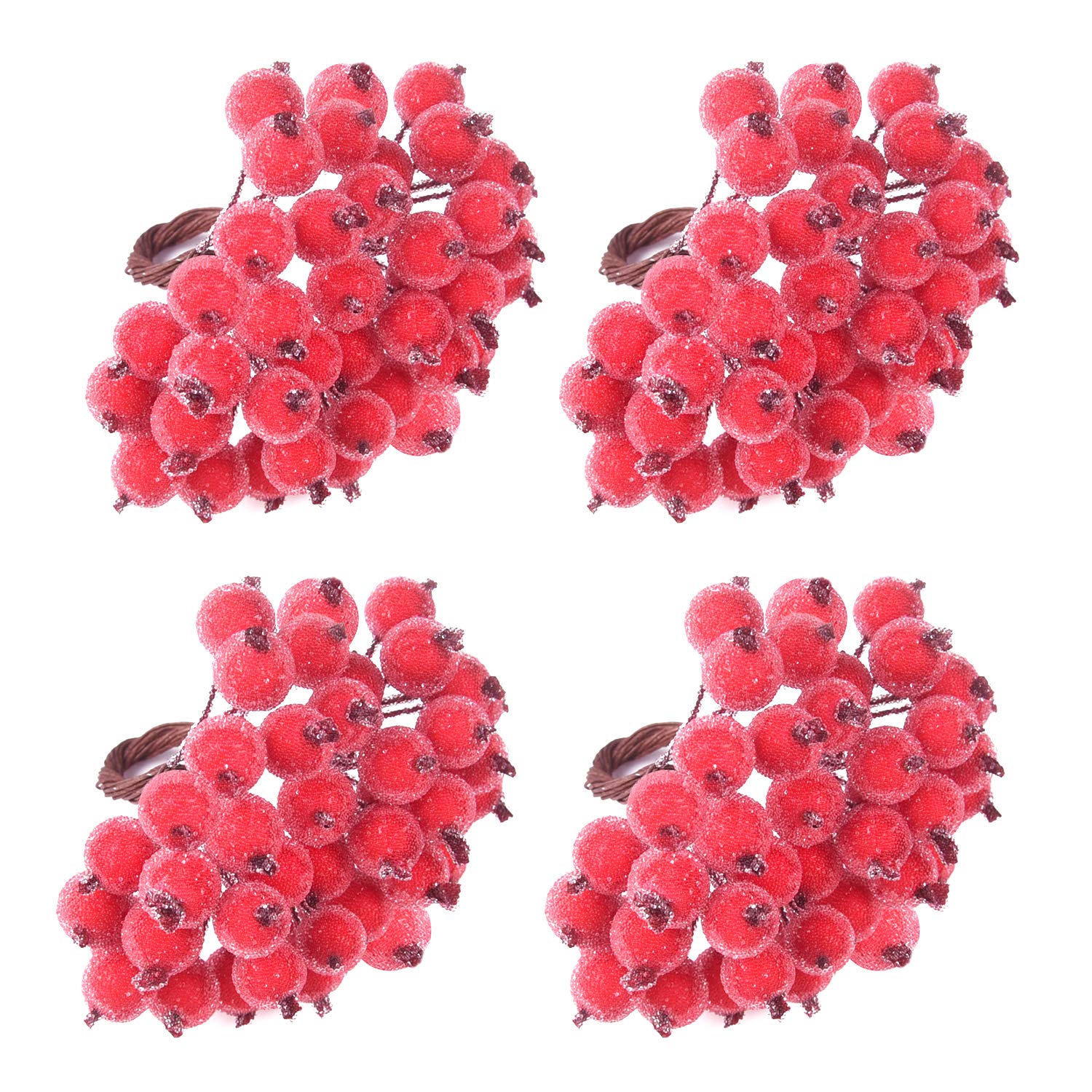 TUPARKA 160pcs Artificial Red Berries Holly Christmas Wreath Making Supplies Christmas Wreath Decorations, Christmas Home Gift DIY Decoration (Red Frosted - 160Pcs)