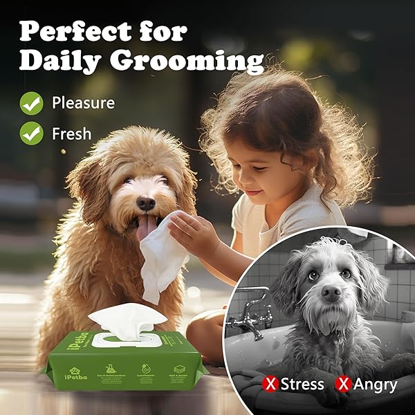 IPETBA UNSCENTED DOG GROOMING WIPES FOR CLEANING AND DEODORIZING, NATURAL PLANT FORMULA PET WIPES FOR DOGS CATS ON PAWS BUTT FACE BODY, DOGGIE WIPE FRAGRANCE FREE 600 COUNT