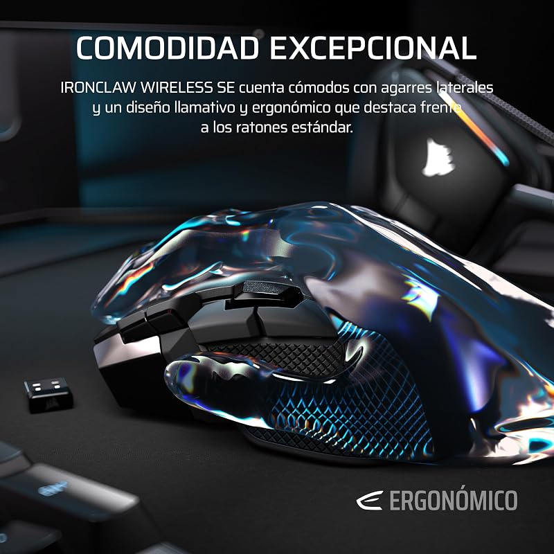 Rato de gaming IRONCLAW Wireless SE – 26.000 DPI, Design Ergonómico para Mãos Grandes, 10 Botões Programáveis, para MOBA, FPS, MMO – Preto