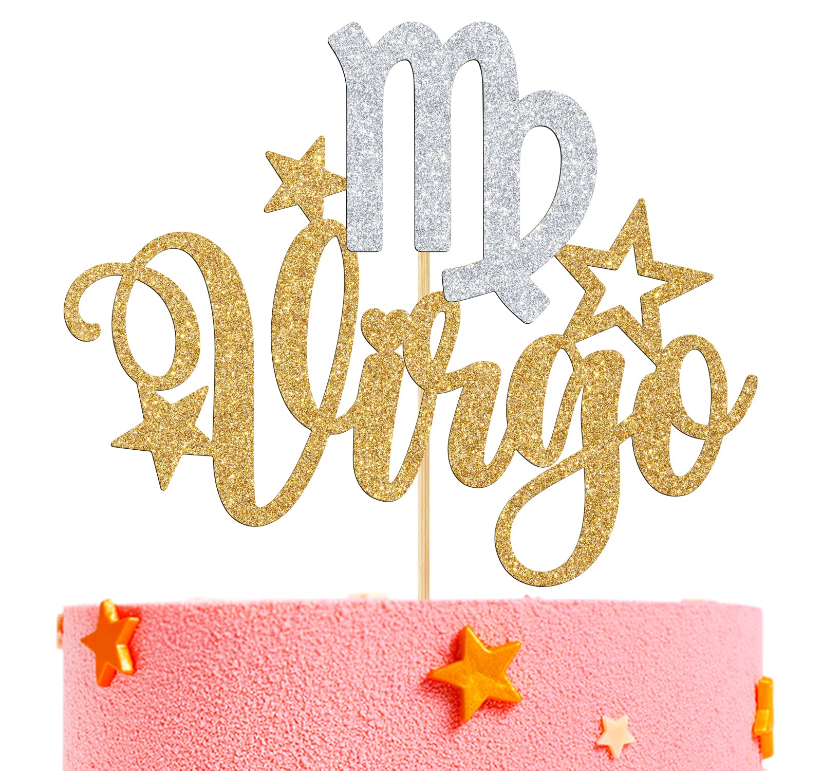 Photo 1 of Virgo Cake Topper, Big Virgo Energy/Virgo Season Birthday Cake Decor, 12 Zodiac Constellation Birthday Party Decoration Supplies, Gold Glitter
