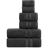 COTTON FINE Premium 6 Piece Towel Set, 2 Bath Towel, 2 Hand Towels, 2 Washcloths, 100% Turkish Cotton Soft Absorbent Towels (Dark Grey, 6 Piece Towel Set)