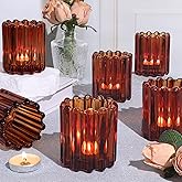 HAVITI 6pcs Votive Candle Holder, Amber Glass Vintage Candle Holders, Tealight Candle Holder for Boho Fall Wedding Centerpieces Dinner Party Table Decor
