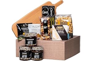 PETER & PAUL'S GIFTS Charcuterie Gift Basket with Brie Cheese, Crackers, Spreads, Nuts, Dried Fruit, and Wood Serving Board