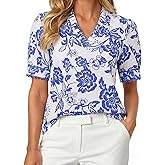 GRACE KARIN Women Boho Floral Tops, Summer Puff Short Sleeve Dressy Casual Shirts, 2026 Spring V Neck Vacation Work Blouse