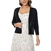 Satuun Women's 3/4 Sleeve Bolero Shrugs Lightweight Open Front Cropped Cardigan Sweaters