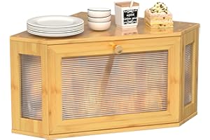 TQQDCI Corner Bread Box for Kitchen Countertop, Bamboo Wooden Counter Organizer, Farmhouse Bread Storage Bin for Homemade Bre