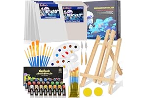Gesboole 77PCS Painting Kits for Adults & Kids, Paint Set Art Painting Supplies Kit with 24 Paints,Table Easel,6 Canvas Panels,20 Brushes,Paper Pad,Sponge, Paint Knives,Palette for Artist Beginner