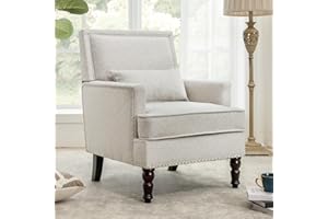 LUE BONA Linen Accent Chair with Arms, Comfy Upholstered Living Room Chairs, Mid Century Arm Chairs with Rivet Design, Living