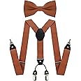 JEMYGINS Solid Color Suspender and Silk Bow Tie Sets for Men