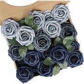 N&T NIETING Fake Roses,25pcs Artificial Flowers Dusty Blue Fake Roses Faux Flowers Fake Flowers for DIY Wedding Bouquets Centerpieces Floral Arrangements Home Decorations Shades of Navy Blue